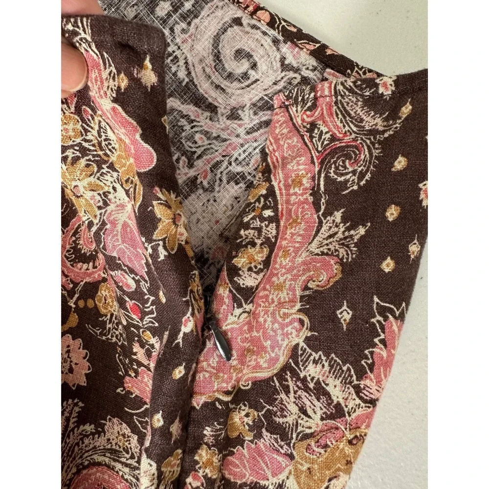 Tapemeasure Tiered Linen Ruffle Midi Skirt Size 16 Brown Paisley Boho - Picture 8 of 11